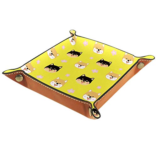 Yellow Shiba Dog Valet Tray for Womens Storage, Keys Caddy Bedside Organizer Catchall Tray for Dice Holder Change Coins Wallet Jewelry Makeup Trinkets