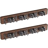 OUTNILI 2 Pack Mop Broom Holder Wall Mount - Rustic Wood Broom Mop Hanger - Wall Mounted Garden Tool Rack Organizer for Closet Garage Laundry Room Farmhouse Kitchen Decor with 4 Slots & 4 Hooks