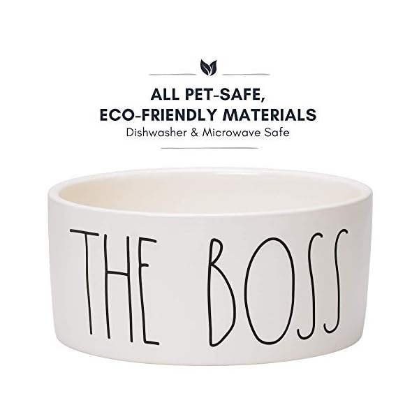 RAE Dunn Cute Ceramic Dog Bowl, Pet Dish for Dogs and Cats, Heavy Pet Bowl, The Boss (6 Inches) RAE Dunn Cute Ceramic Dog Bowl, Pet Dish for Dogs and Cats, Heavy Pet Bowl, The Boss (6 Inches)