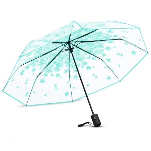 Image of Contacts Transparent Windproof Travel Waterproof Canopy, Strong Fiberglass Frame Portable Umbrella for Rain