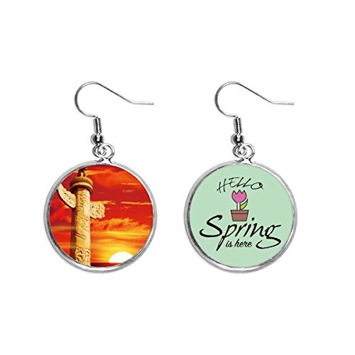 Pendientes de primavera de alta bisutería con columnas de China y esmalte rojo