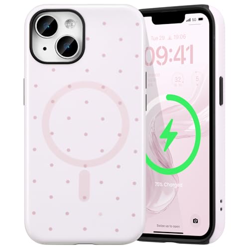Coque iPhone 15 compatible MagSafe magnétique en TPU stable femme pois