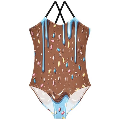 Pigsaly Girls One Piece Swimsuits Chocolate Beans Glaze Sprinkles Kids Cross Back Swimwear Beach Sport Bathing Suit 3T