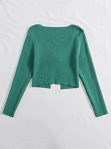 Image of Floerns Women's Tie Front Long Sleeve Rib Knit Shrug Sweaters Cardigan Crop Top