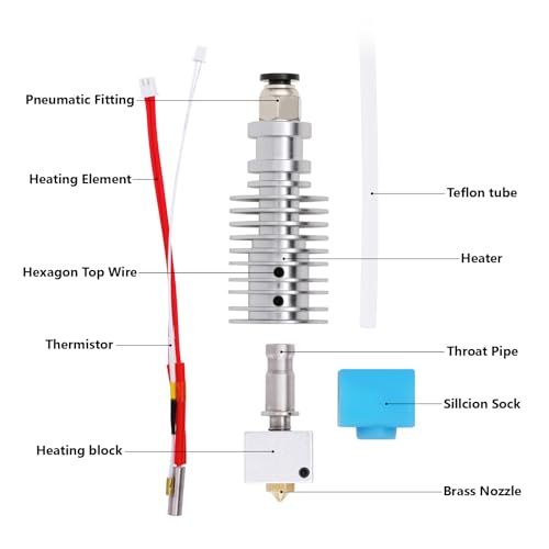 LANKEGU Hotend-Kit für Anycubic Mega S, 3D-Drucker, zusammengebautes Hotend-Kit mit 5 Silikonsocken und Düsen für Mega- und Mega S-Filament-3D-Drucker