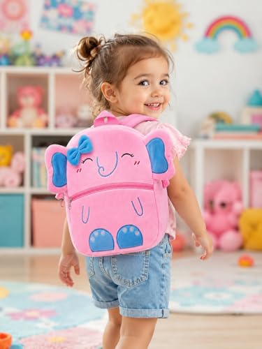 Image of Cartoon Plush Kids School Bag 2-6 Years | Soft Toy Backpack for Boys & Girls | Toddler Nursery Preschool Bag | Lightweight Adjustable Straps