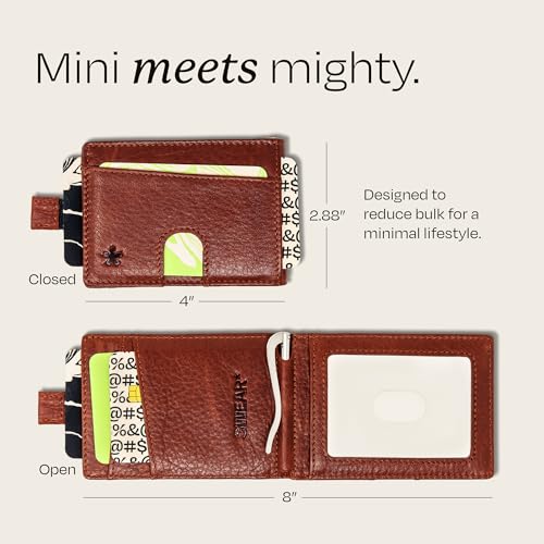 Image of Swear Brands Full Grain Leather Wallet with RFID Blocking & Money Clip - Minimalist Bifold Wallet Holds 12 Cards - Easy Access Pull Tab - Ethically Sourced (Brown)