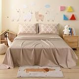 Simple&Opulence 100% Organic Cotton Sheet Set for Kids Teens, 4 Pieces Soft Bed Sheets Boy Girl Warm Adorable - Alpaca, Full