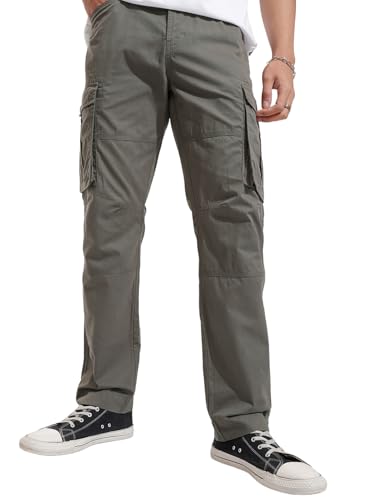 Image of Highlander Men's High-Rise Straight-Fit Cargo Trousers | Utility Pockets | Fashion & Function Blend | Carpenter Fit | Men Trousers | Trousers for Man |Cargo Pants for Men