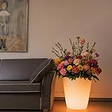 16-in Round LED Flower Pot Outdoor, Large Rechargeable LED Planter Light w/Remote, Dimmable RGB Color Changing Illuminated Planter, Modern Waterproof Light Up Plant Pot for Home Balcony Porch Yard