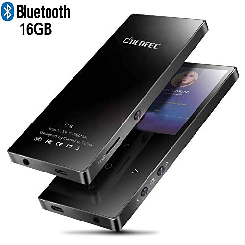 CFZC Lecteur MP3 Bluetooth 16 Go, Hi-FI sans Perte de Son Lecteur de Musique MP4 Corps en métal avec minuterie et Haut-Parleur intégrés Touche de Support pour Carte SD jusqu'à 128 Go - Noir