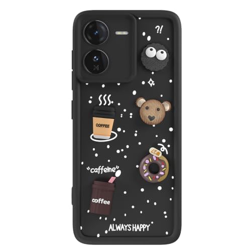Image of Pikkme Back Cover for iQOO Z9 5G | 3D Bear Silicone Cute & Fun Coffee Cartoon | Full Body Protection Bumper Case (Black)