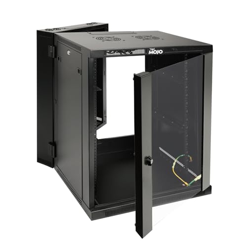 Tecmojo Fully Welded Server Cabinet, 15U Wall Mount Rack, 21.7inch Depth Network Rack, Glass Door, Swing Out, Load Bearing 242lbs (110 kg), Network Cabinet for 19in Computer/AV/Data/IT Equipment