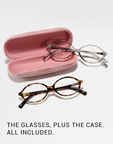 Image of Slocyclub 2 pack Oval Blue Light Blocking Glasses with Eyeglass Case | Vintage oval frame for women, Filters harmful blue light, reduces eye strain, Vintage oval frame, Lightweight for daily wear
