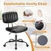 Sweetcrispy Small Office Desk Chair - Armless PU Leather with Comfy Lumbar Support, Height Adjustable Rolling Swivel Task for No Arms, for Adult, Student, Bedroom, Home, Vanity, Black
