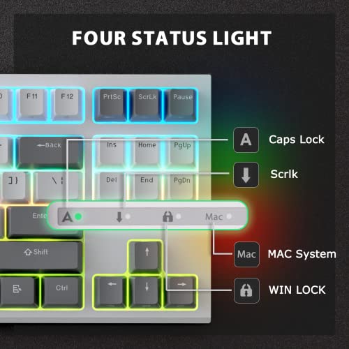 Ilovbee I87 Wired Mechanical Gaming Keyboard With Rgb Backlit Compact Tkl Hot Swappable Keyboard Linear Red Switches Four Status Light Ergonomic Design Software Supported (87Keys, White-Grey) #TOP2