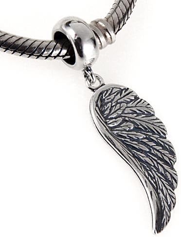 Miniatura 2 de Alas de ángel colgante de plata de ley 925 con cuentas de plumas para pulseras Pandora, Plata esterlina