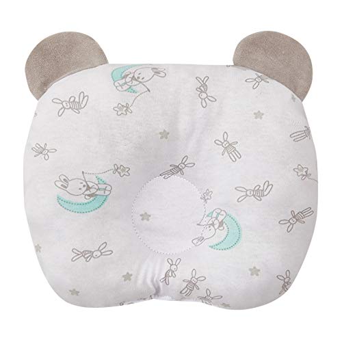 Travesseiro Anatomico C/ Orelhinha Papi Malhas Estampado para Bebê 23cm X 18cm Contém 01 Un