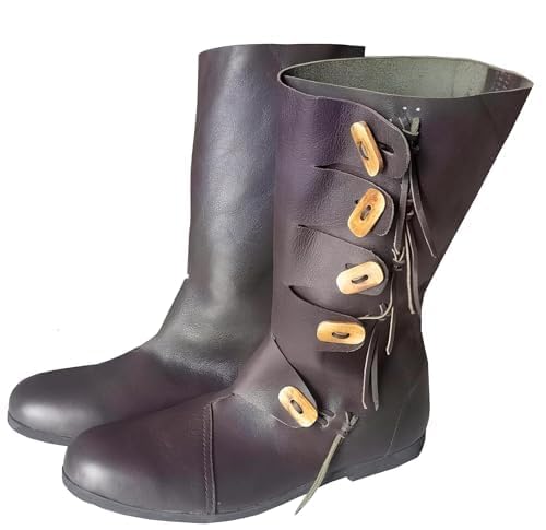 Image of Medieval Renaissance Leather Boots for Men & Women - Unisex Button Closure, Vintage Cosplay & Costume Footwear