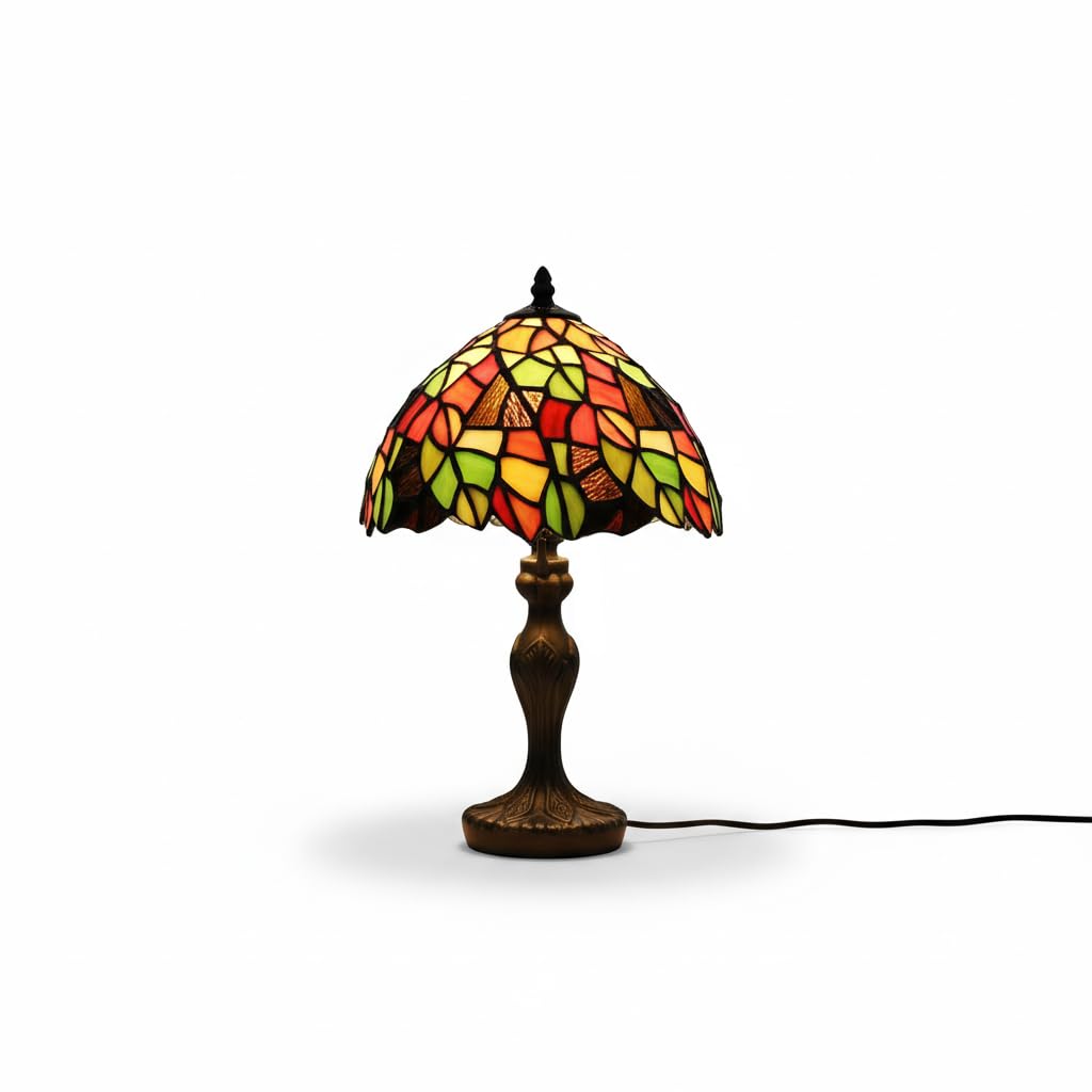 Loxton Lighting 8 inch Tiffany Lamps PM91-95 (Green-Orange Leaf)
