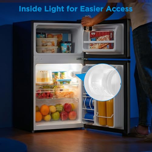 Image of Midea WHD-113FSL 3.1 Cu Ft Compact Fridge with Freezer, Energy Star Certified Mini Fridge with Interior Light, Adjustable Shelves, Perfect for Office, Dorm, Bedroom, Silver