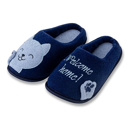 Pantufa Ante Derrapante Bordada Gatinho Disponível do 27/28 até 45/46 Super Quantinha (45/46, Azul)