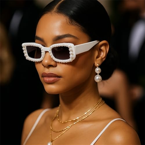 willochra Pearl Rectangular Candy colors Sunglasses Vintage Retro Diamond Narrow Square Rhinestone Party Sun Glasses UV4002