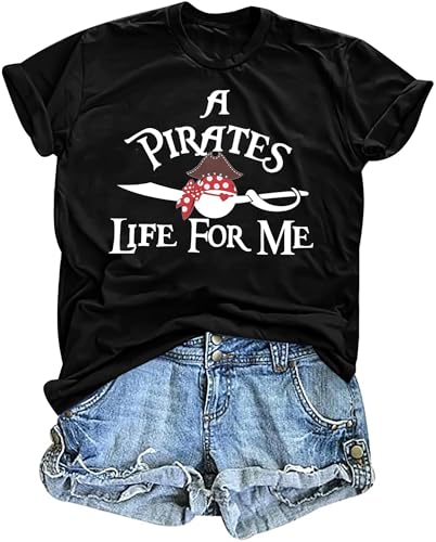 Cruise Shirts Pirate Costume Women a Pirate Life for Me Graphic Tee Family Cruise Shirt Causal Short...