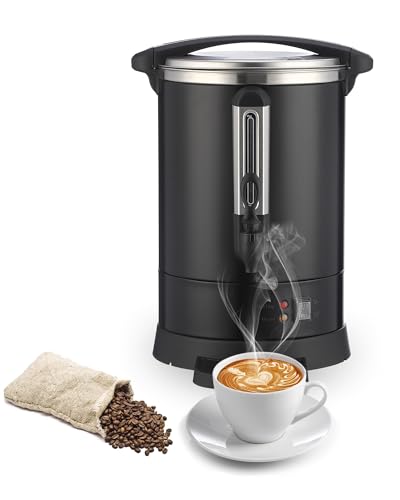 SunnyFurn Coffee Maker, 12L/3.2 Gal Commercial Urn - 80 Cups, Double Stainless Steel, Electric Dispenser With Percolator & 2-Way Spigot, for Wedding/Party/Catering/Office/Church (Black)