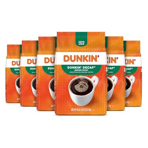 Dunkin' Decaf Medium Roast Decaffeinated Ground Coffee, 18 Ounce (Pack