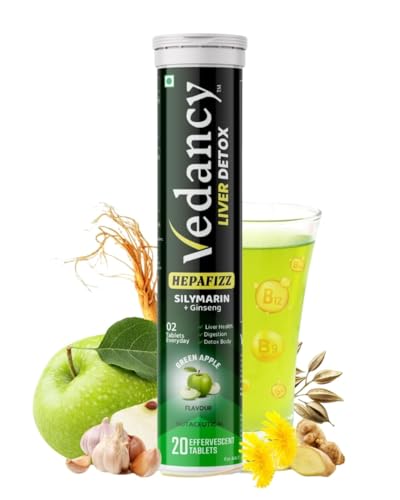 Image of HepaFizz Liver Detox Effervescent Tablets 20 Tabs Ideal For 10 Days | Silymarin 250mg Milk Thistle + Vitamin B9, B12 | Ayurvedic Liver Cleanse Supplement | Green Apple Flavour | Sugar-Free, Vegan | WHO-GMP Certified