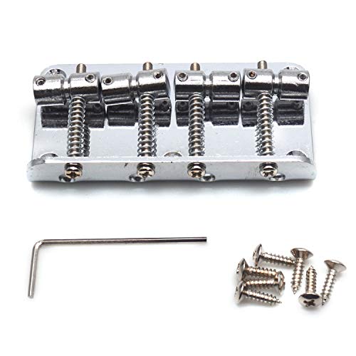 FarBoat 4-String Bass Bridge Metal Replacement Accessories for Bass Electric Bass with Hex Wrench Allen Key Screws (Silver)