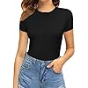 MANGOPOP-Womens-Round-Neck-Short-Sleeve-T-Shirts-Basic-Bodysuits MANGOPOP Women's Round Neck Short Sleeve T Shirts Basic Bodysuits (A01 Black, Large)