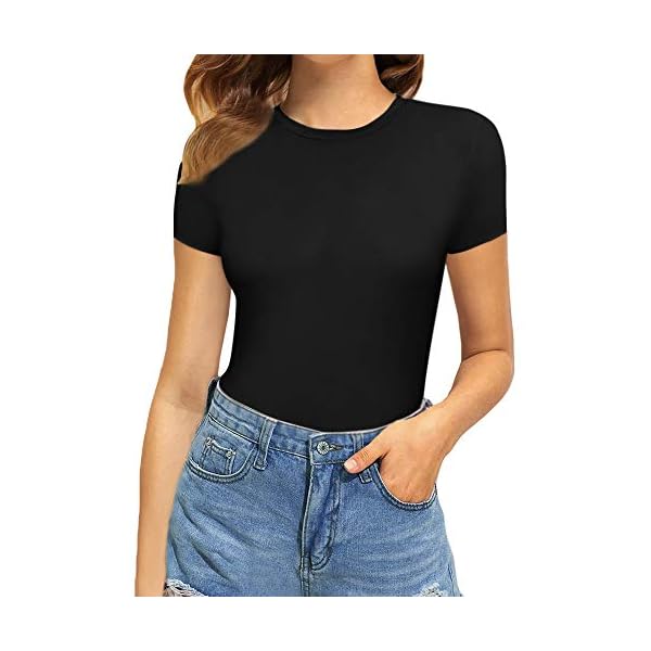 MANGOPOP-Womens-Round-Neck-Short-Sleeve-T-Shirts-Basic-Bodysuits MANGOPOP Women's Round Neck Short Sleeve T Shirts Basic Bodysuits (A01 Black, Large)