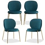 DAGONHIL Dining Chairs Set of 4,Velvet Chairs,Mid Century Modern Upholstered Vanity Chairs with Golden Metal Leg for Kitchen,Dining Room(4PCS, Teal Green)