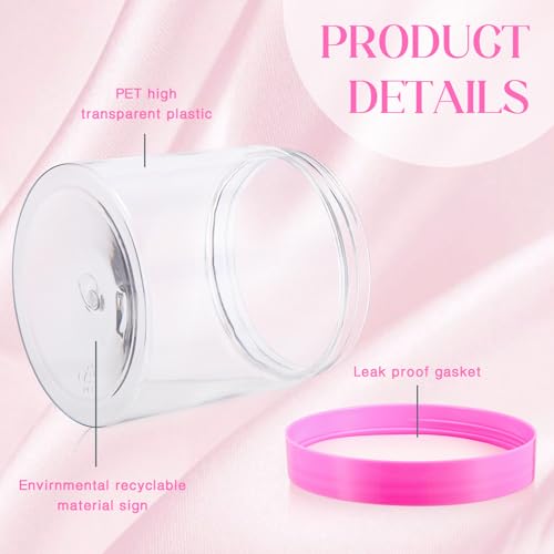 Image of Patelai 4 Pieces Round Wide-mouth Leak Proof Plastic Container Jars with Lids for Travel Storage Makeup Beauty Products Face Creams Oils Salves Ointments DIY Making(16 Ounce,Pink)