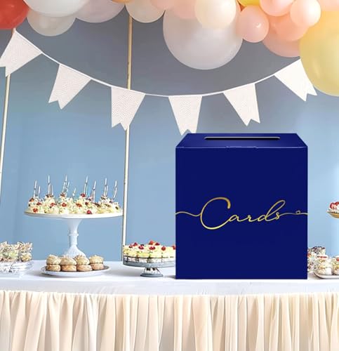 Image of HEIPINIUYE Large Card Box for Party 9.8 inch x 9.8 inch Blue Card Box with Gold Foil Design Envelope Box Gift Card Holder Box for Wedding Birthday Baby Shower Retirement Graduation Party Raffle Box