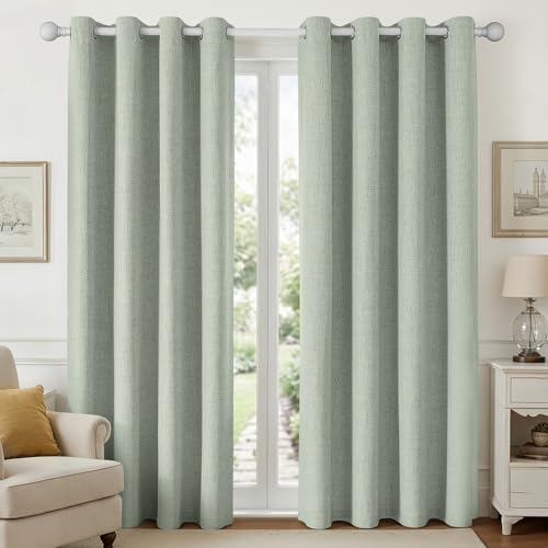 Image of Joydeco Sage Green Black Out Curtains 84 Inch Long 2 Panels Set, Faux Textured Linen Thermal Insulated Burlap Curtain & Drapes, Grommet Room Darkening Curtains for Bedroom Living Room