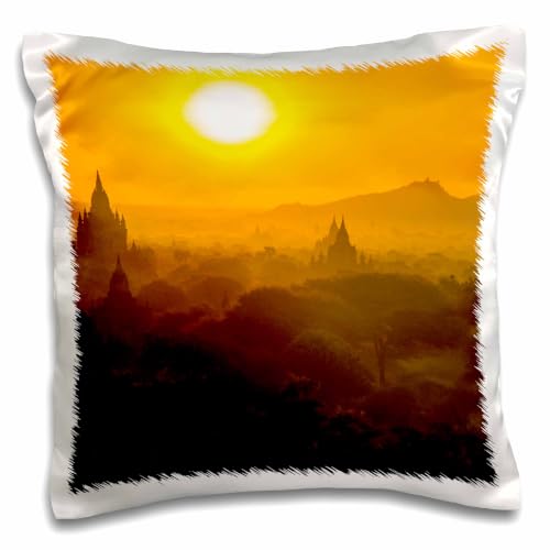 3dRose Myanmar Bagan Sunrise Temples Pillow Case 16x16