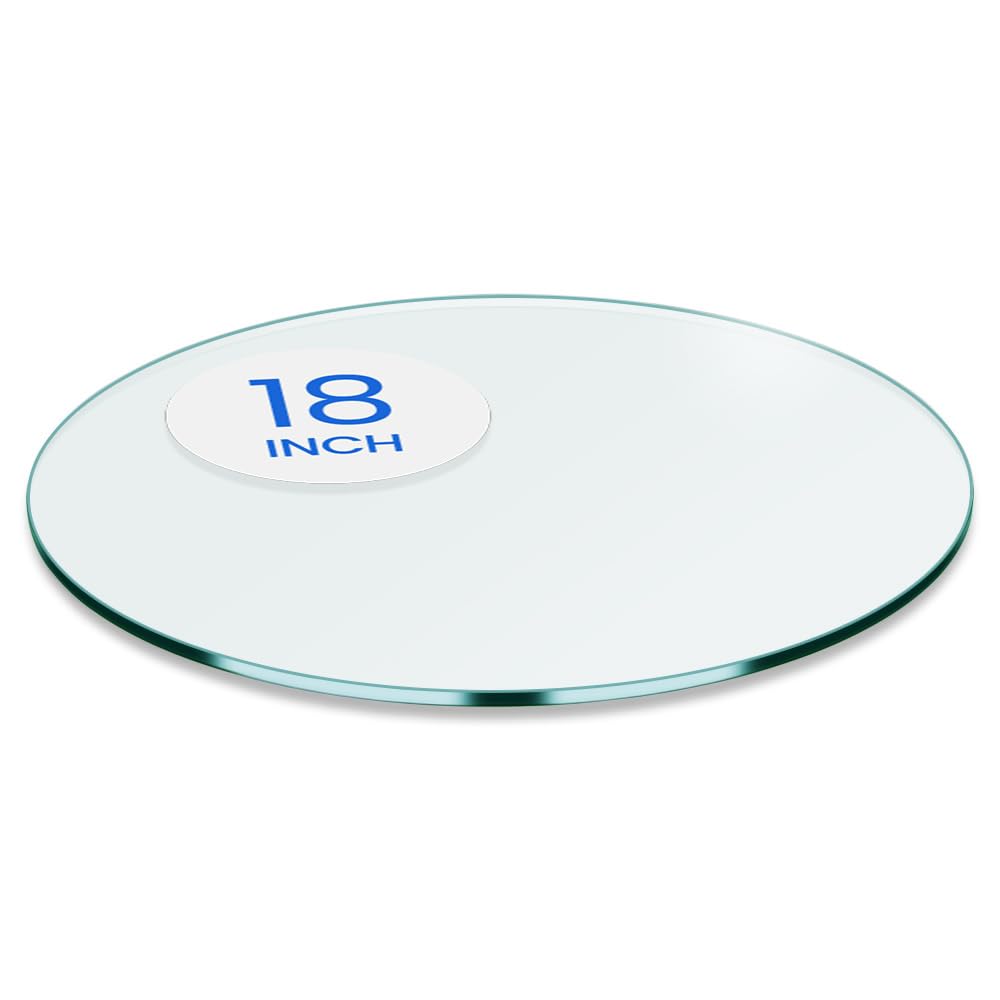 Dulles Glass 18 inch Round Glass Table Top - Tempered - 1/2" Thick Glass Surface, Safe Flat Polished, Multipurpose for Dining Table, Patio, Coffee and