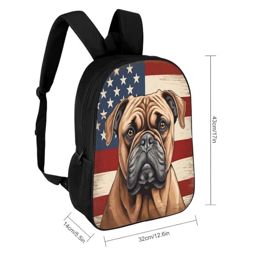 Bulldog Dog American Flag Backpack Simple Leisure Travel Backpack Outgoing Daypack 17 Inch2