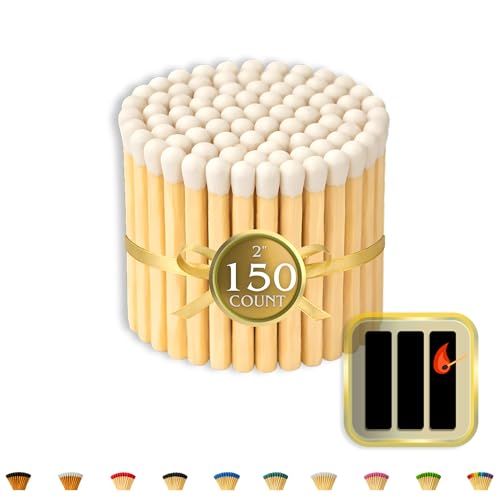 Image of 150 Count | 2 inch White Matches | Strikers Included | Color Tip Wooden Match | Refill for Matchstick Jars, Candle Display, Holders & Bottles | 2 in inches Long Blanco