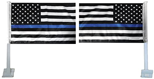 USA Thin Blue Line Police Memorial Law Enforcement 12x18 12\"x18\" Double Sided Polyester Car Vehicle Window Flag
