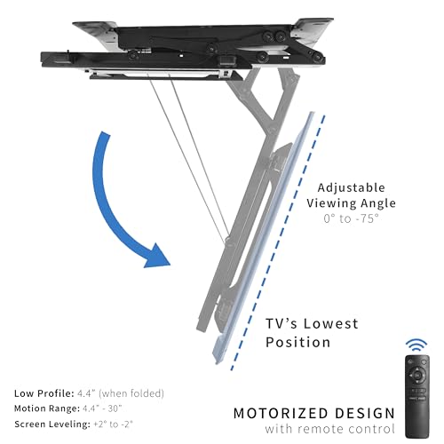 Image of VIVO Black Electric Ceiling TV Mount for 40 to 85 in Screens, MOUNT-E-FD85 | Large Motorized Flip Down TV Mount, Pitched Roof VESA Mount, Heavy Duty Steel Design, Low Profile, Master Pack, Holds 110 lbs