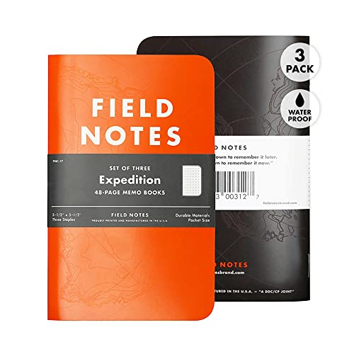 Field Notes: Expedition 3-Pack Waterproof Notebook with Dot-Graph Paper - 3.5' x 5.5'