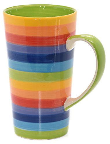 Windhorse Rainbow Striped Large Ceramic Hot Chocolate Tea Coffee Mug