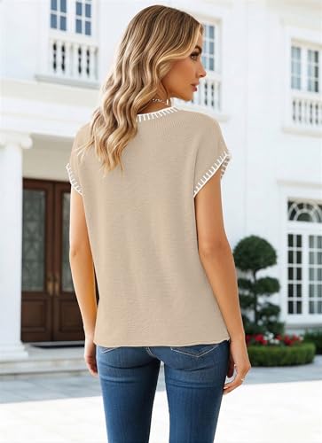 Image of SAUKOLE Women's Sweater Vest Casual V Neck Cap Sleeve Knit Pullover Tops | 2026 Spring Clothes, Soft Knit Shirts, Short Sleeves T-shirts, Tunic Blouses, Sweater Tank Tops
