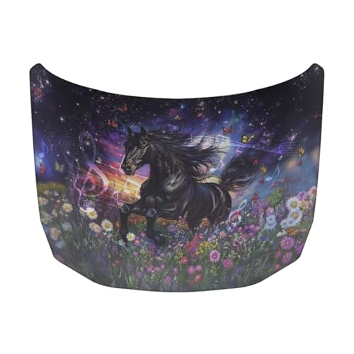 Image of Car Hood Cover Protector 59x39 Inch Waterproof Sun-Proof Auto Hood Flag Horse and Flower Universal Automotive Exterior Accessories for Most SUV Sedans Trucks