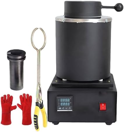 1400W Professional Digital Melting Furnace - PID Control, Graphite Crucible for Melting Scrap Gold, Silver, Copper, Aluminum - Max Temp 1150°C, 1kg Capacity - Black