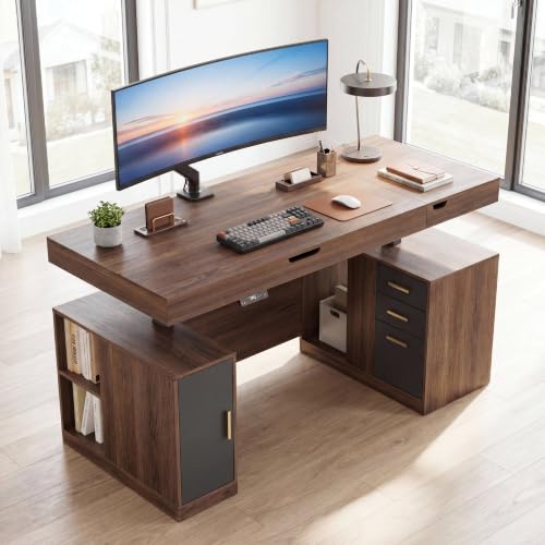 63 Executive Standing Hidden Desk Lift Top Storage Desk with 3 Drawers